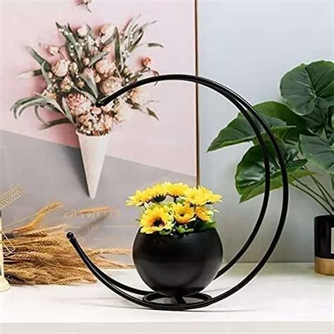 MOON SHAPE FLOWER VASE/C SHAPE WITH ARTIFICIAL FLOWER VASE Iron Vase ...