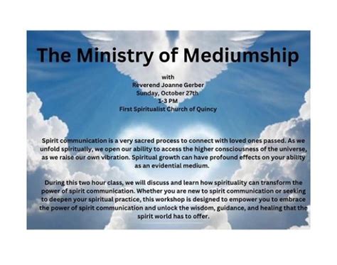 The Ministry of Mediumship with Rev. Joanne Gerber, 40 West St, Quincy ...