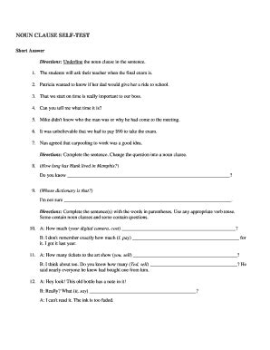 Noun Clause Self Test Answers Key - Fill and Sign Printable Template Online