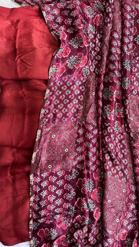 Ravishing Maroon Buta Motif Solid Modal Silk Suit with Ajrakh Applique ...