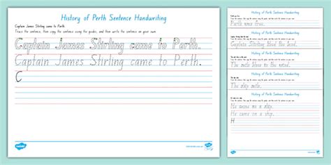 History of Perth Year 1 Handwriting Practice Worksheet WA