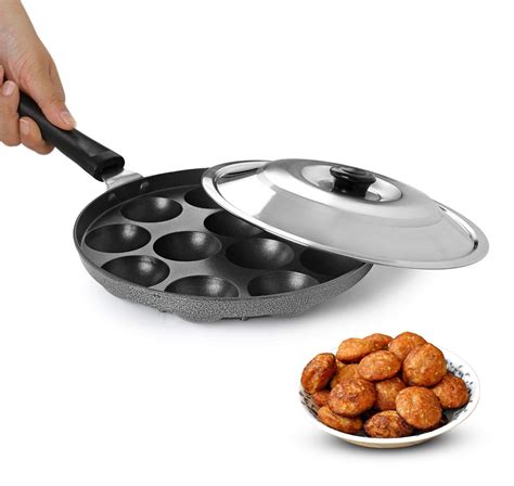 Buy AADHIK Non-Stick 12 Cavity Appam Patra Single Handle with Stainless ...