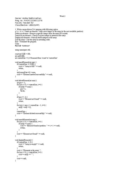 Week 2 OODP Programming Tasks: Menu Driven & Array Reversal - Studocu
