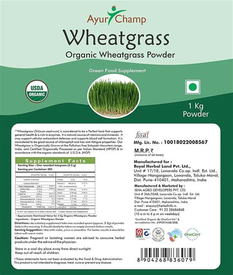 Buy AYUR CHAMP ORGANIC WHEATGRASS POWDER - 1 KG VALUE PACK Online & Get ...