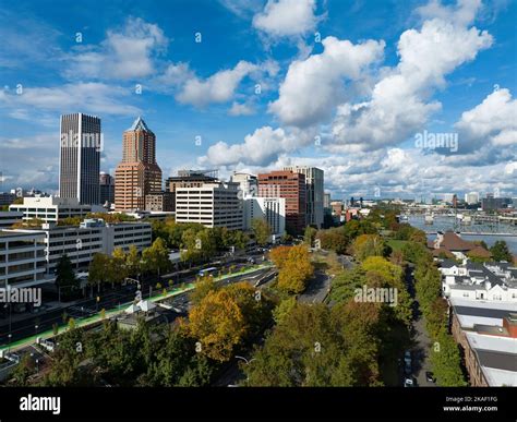 Portland, Oregon skyline looking north. The city sits on the west side ...