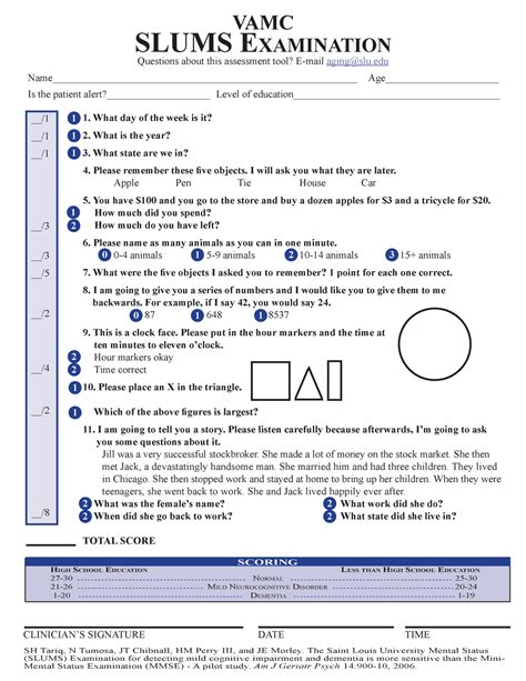 Slums form - VAMC SLUMS ExAMinAtion Questions about this assessment ...