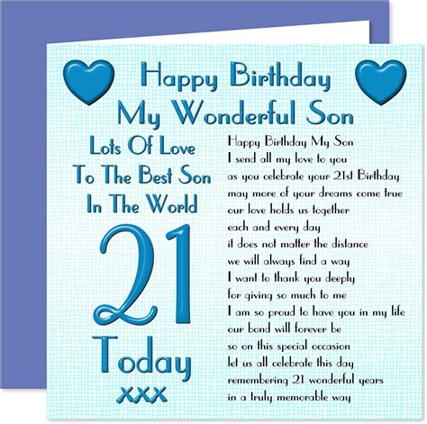 Son 21st Happy Birthday Card - Lots Of Love To The Best Son In The ...