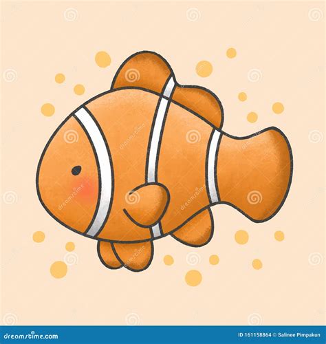 Cute Ocellaris Clownfish Cartoon Hand Drawn Style Stock Illustration ...