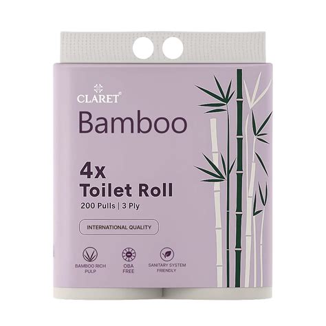 Claret Bamboo 3-Ply Toilet Roll (10 x 10 cm) | 200 Pulls Eco-Friendly ...