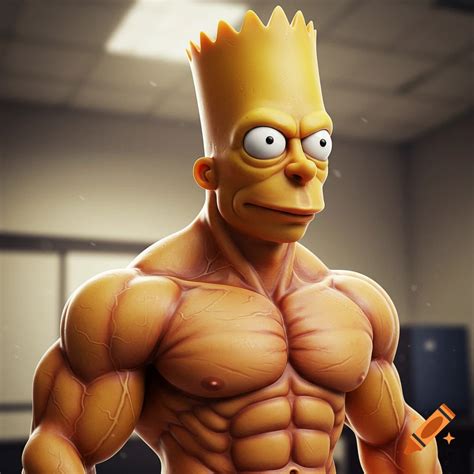 Hyperrealistic, muscular Bart Simpson with bulging veins, standing in a ...