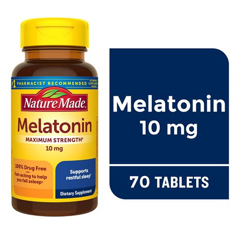 Nature Made Melatonin 10mg Maximum Strength Tablets, 100% Drug Free Sleep Aid, 70 Count HSA/FSA ...