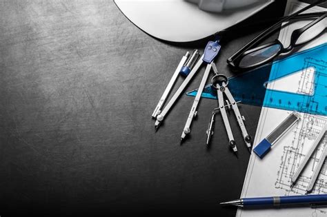 Construction planning drawings on black background | Premium Photo