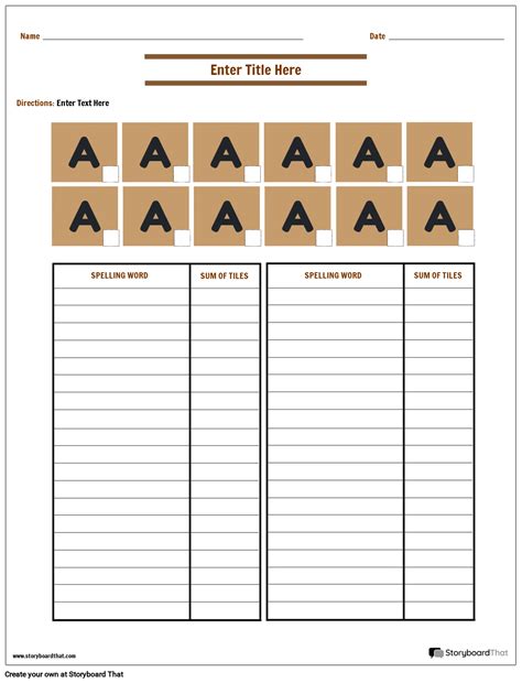 Scrabble Spelling Word Game Sheet Storyboard by templates