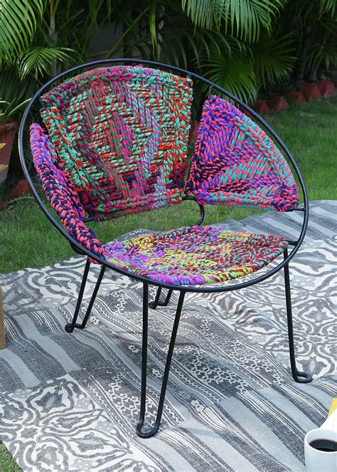 Get Iron Chair With Multi Color Recycled Woven Fabric With Gold Powder ...