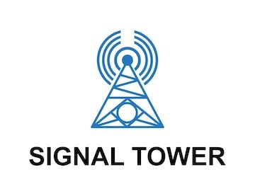 A blue triangle that says signal tower on it | Premium Vector