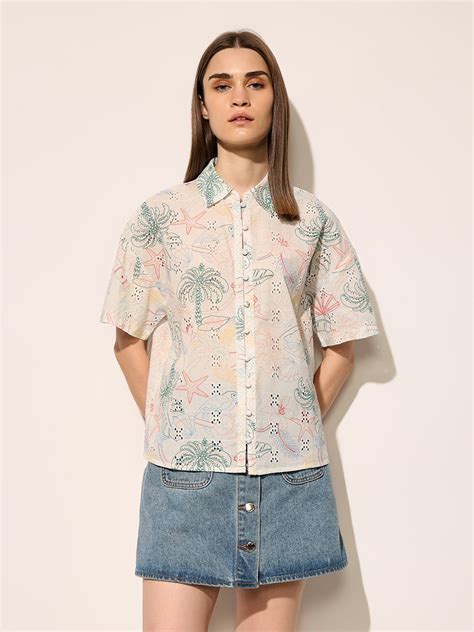 ONLY White Printed Cotton Shirt