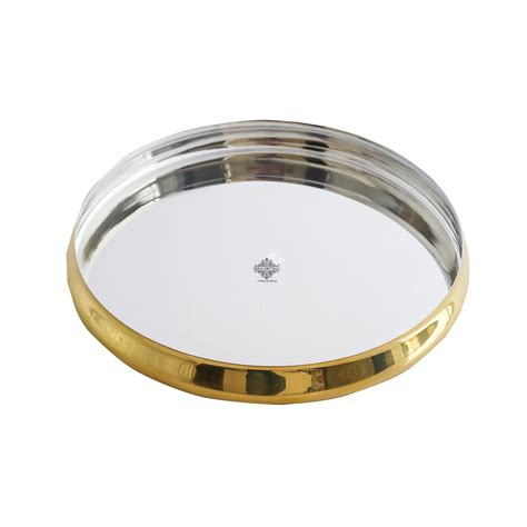 Handcrafted Pure Brass Curved Thali, Dinnerware, Tableware, Diameter ...