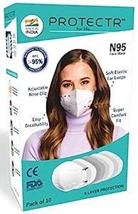 PROTECTR N95 Face Mask for Unisex, Protective Fold Flat Mask with 6 ...