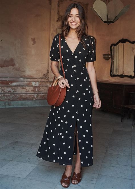 polka-dot-maxi-dress-black-white-buttons