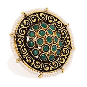 ZAVERI PEARLS Gold Tone Embellished With Pearls Adjustable Finger Ring ...