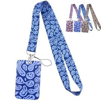 Cute Lanyard ID Holder Preppy Smiley Face Badge Card Keychain Y2k ...