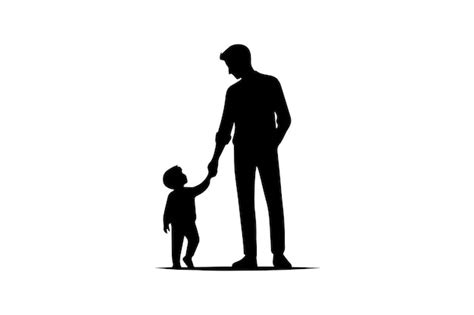A child with his dad vector silhouette illustration isolated in white ...
