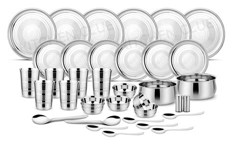 Kitchen Clue Stainless Steel Dinner Set (Set of 36-Pieces, Diamond ...