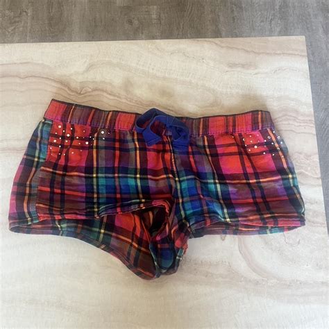 Low rise shorty shorts. 2000s plaid shorts with... - Depop