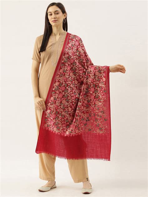 Women's Gulkaari 100% Pure Wool Nalki Embroidered Stole (Size 71x203 C