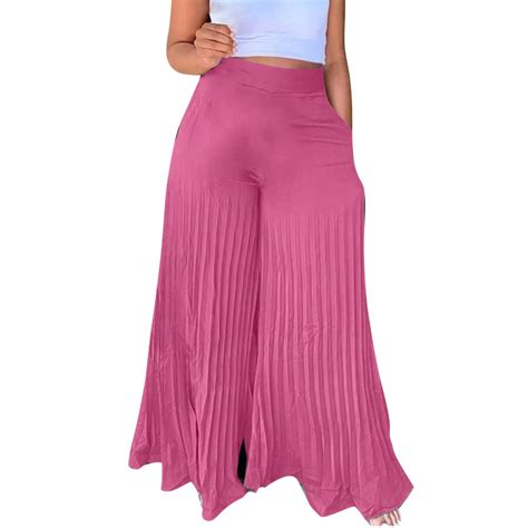 RYRJJ Womens Wide Leg Pleated Palazzo Pants with Pockets High Waisted ...