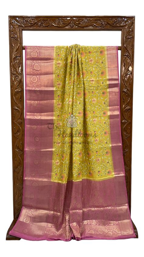 Pure Chiniya Silk Handloom Banarasi Saree with Chikankari | The Handlooms