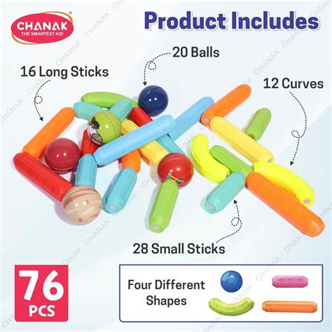 Chanak Magnetic Building Stick & Ball Blocks -76 Piece — Toycra
