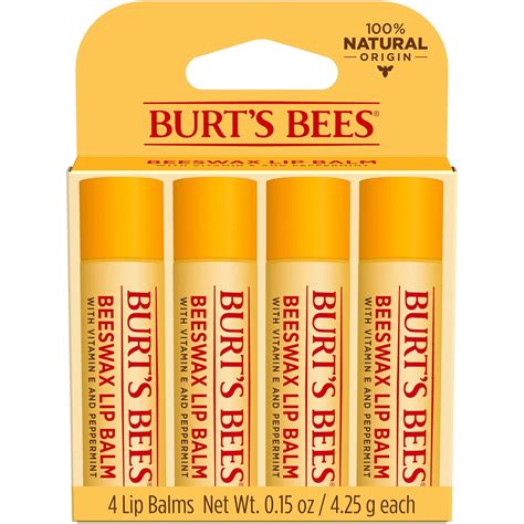 Buy Burt's Bees Lip Balm, Beeswax, 4 Count, 0.15 Oz, Multicolor Online ...