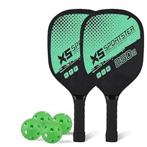 Pickleball Paddles Set – 2 Lightweight Rackets with 4 Pickleballs ...
