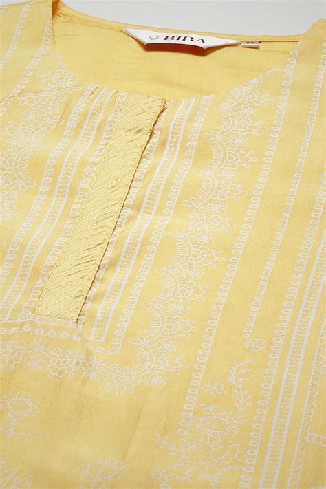 Yellow Viscose Straight Printed Kurta