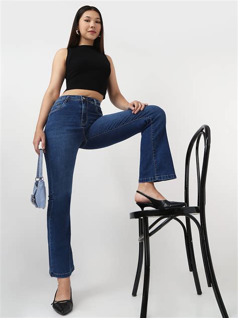 Buy Women Dark Blue High-Rise Flare Jeans | Kraus Jeans