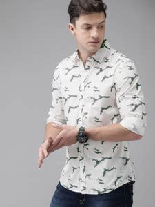 Roadster Men Printed Casual White Shirt - Buy Roadster Men Printed ...