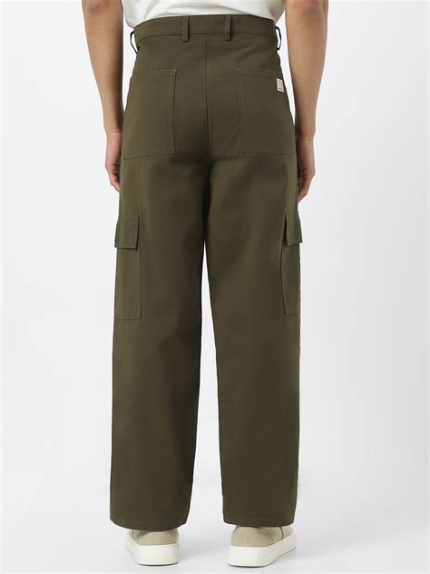 Urbano Fashion Men's Olive Loose Baggy Fit Solid Cargo Chino Pant with