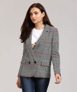 FOREVER 21 Checkered Double Breasted Casual Women Blazer - Buy BLACK ...