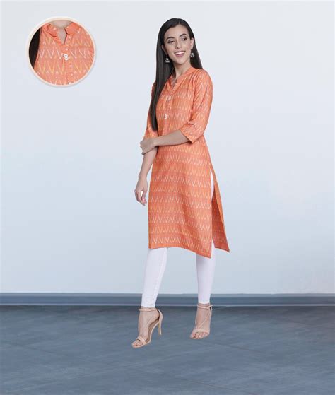 Fabclub Two Tone Rayon Printed Straight Women Kurti (Coral) – Fabclub