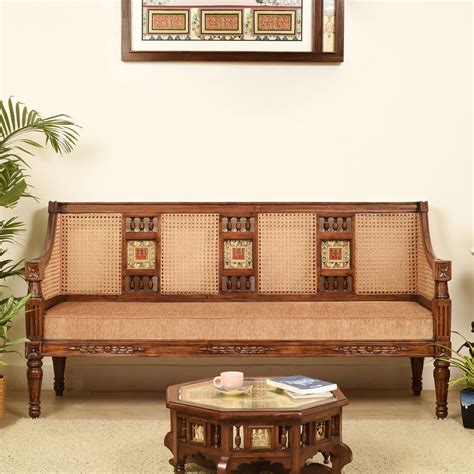 Tulip Three Seater Sofa with Cane Work – Aakriti Art Creations
