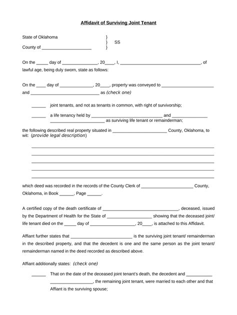 Affidavit for Surviving Joint Tenant Doc Template | pdfFiller