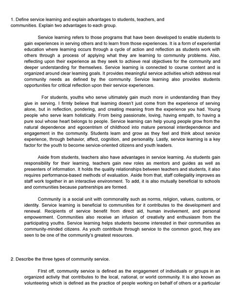 Activity 1 - Define service learning and explain advantages to students ...