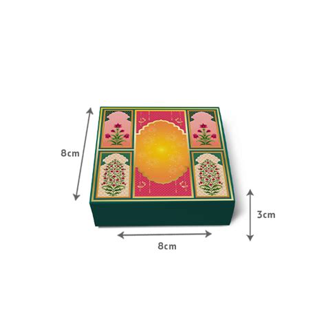 Sliding/Chocolate Box for 4 - 8x8x3cm - Tropical Green Jharokha Box ...