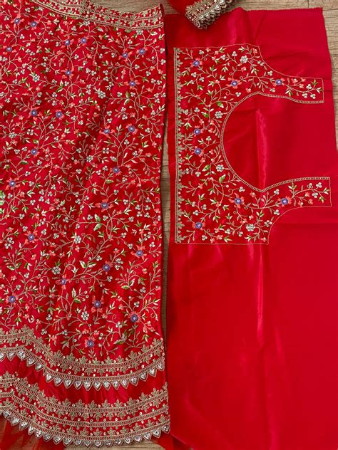 Red heavy embroidered silk lehenga choli - Shop lance