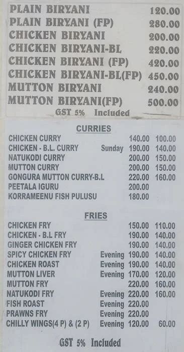 Menu of Meghana Non Veg & Veg Parcel, S R Nagar, Hyderabad | October ...