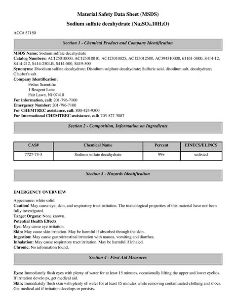 Anhydrous Sodium Sulfate Msds