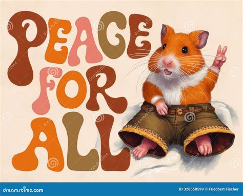 Cute Hamster Holding Peace Sign with Groovy Text and Retro Vibes Stock ...