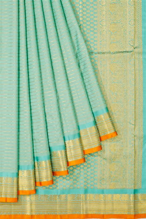 Kanchipuram Silk Horizontal Lines Sea Green Saree | Kankatala