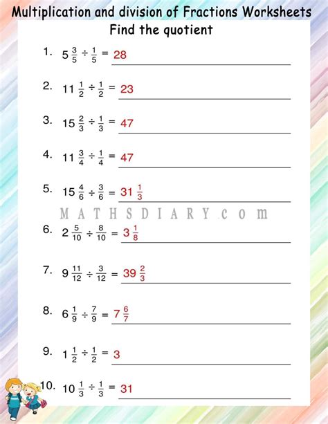 Dividing Fractions Worksheet With Answers